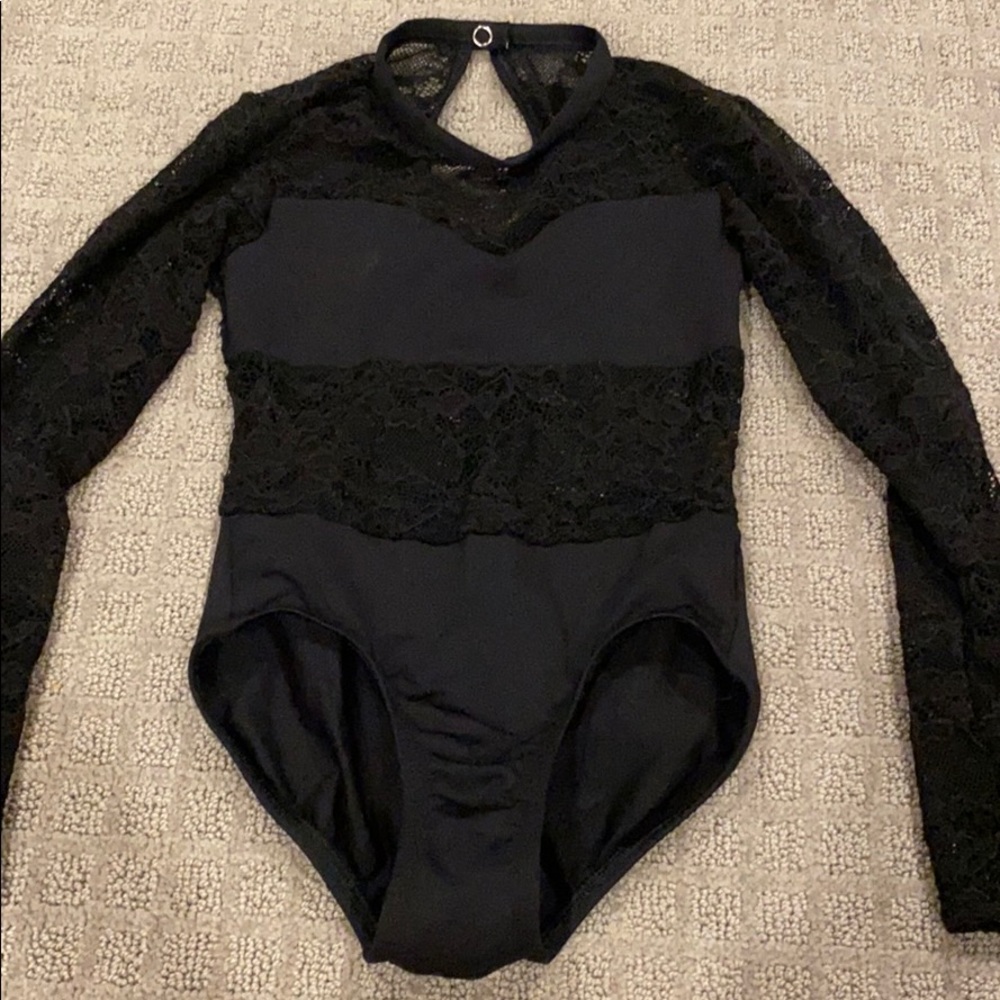 Body wrappers black lace dance leotard - size 6